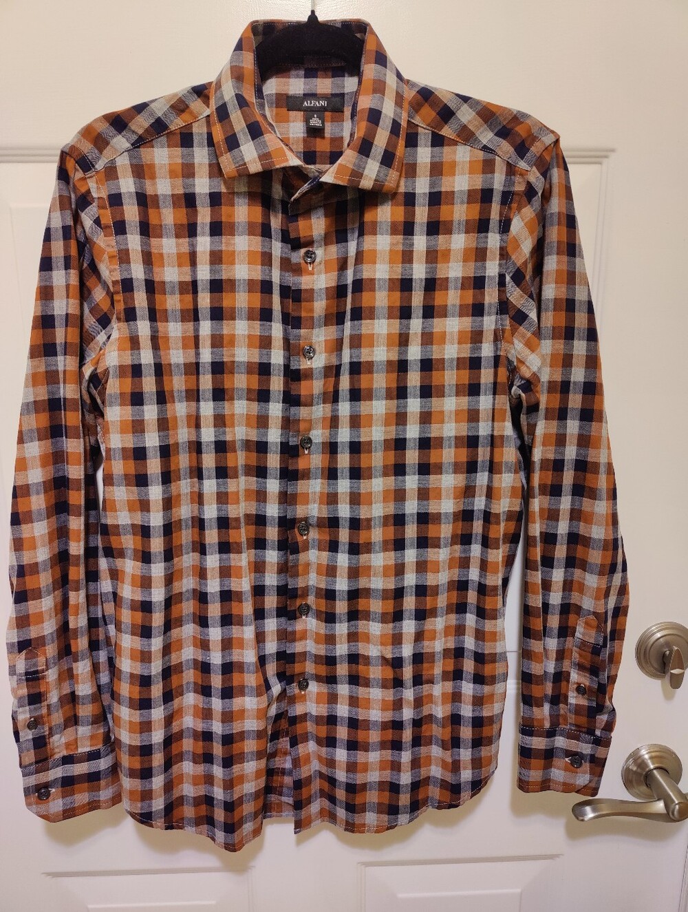 Alfani Orange, Navy & White Plaid Button-Down Shirt